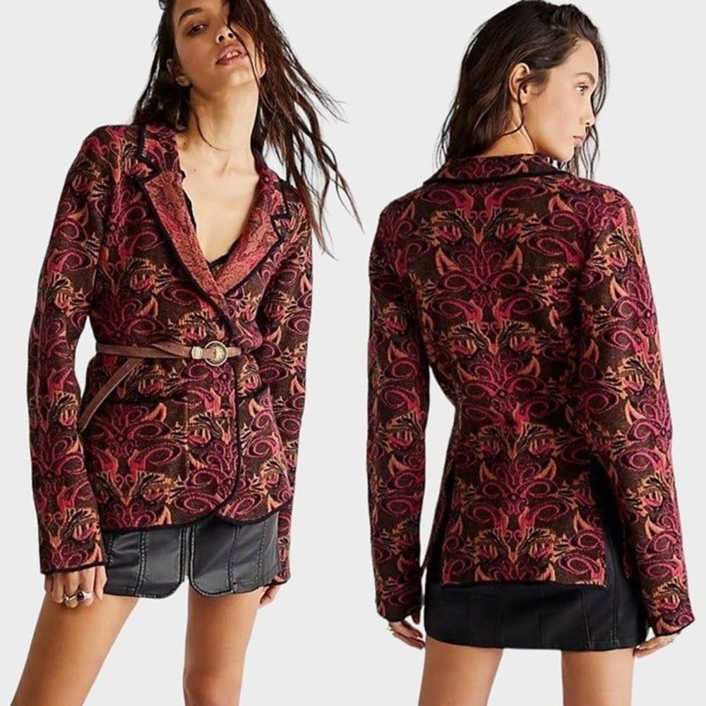NWOT Free People Sammie Button Blazer Jacket in Wine/Pink/ Women's Small